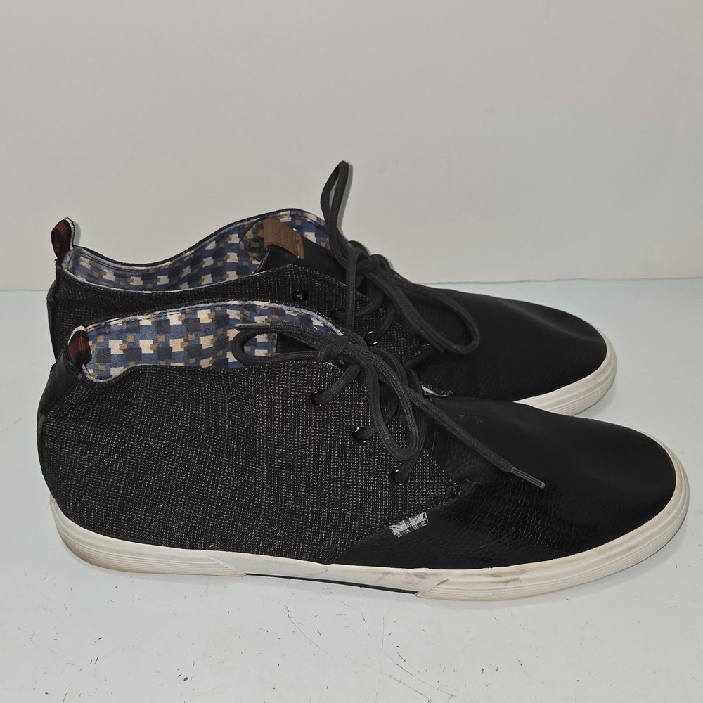 Ben Sherman Mens Black Fabric PU Leather Mid Top Sneakers Shoes Size 13 EUR 46